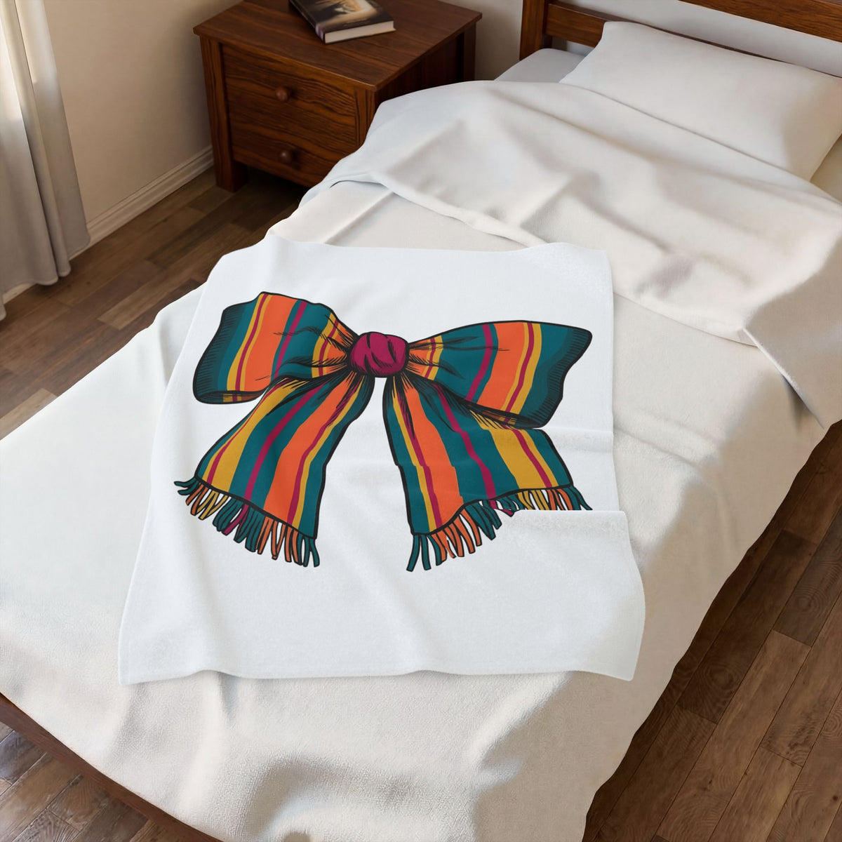 Striped Hair Bow Blanket Moms Apparel Gift Women Simple Graphic Blanket Hair Bow Blanket Mom Fan Minimalist Blanket Clothing Graphic Classic Fringe