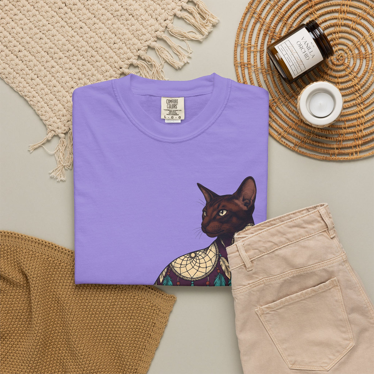 Feline Dreamcatcher Cat Metaphysical Gift Tribal Cat Dreamer Cat Fan Spiritual Mystical Doodle T-Shirt