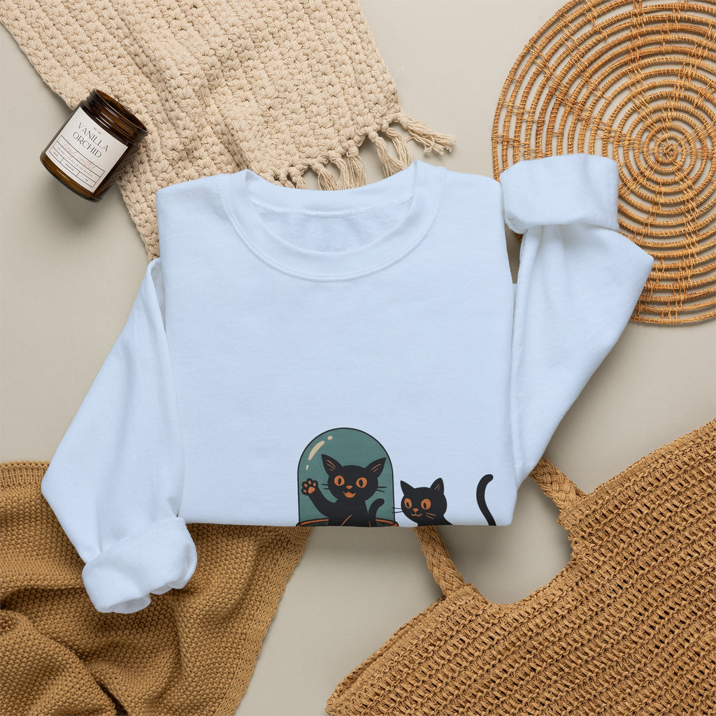 Space Cats Sweatshirt Cat Space Gift Women Vintage Sweatshirt Kitty Sweatshirt Feline Fan Retro Sweatshirt Astronaut Graphic Retro Ufo Sweatshirt