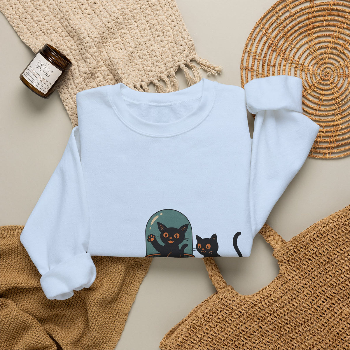 Space Cats Sweatshirt Cat Space Gift Women Vintage Sweatshirt Kitty Sweatshirt Feline Fan Retro Sweatshirt Astronaut Graphic Retro Ufo Sweatshirt