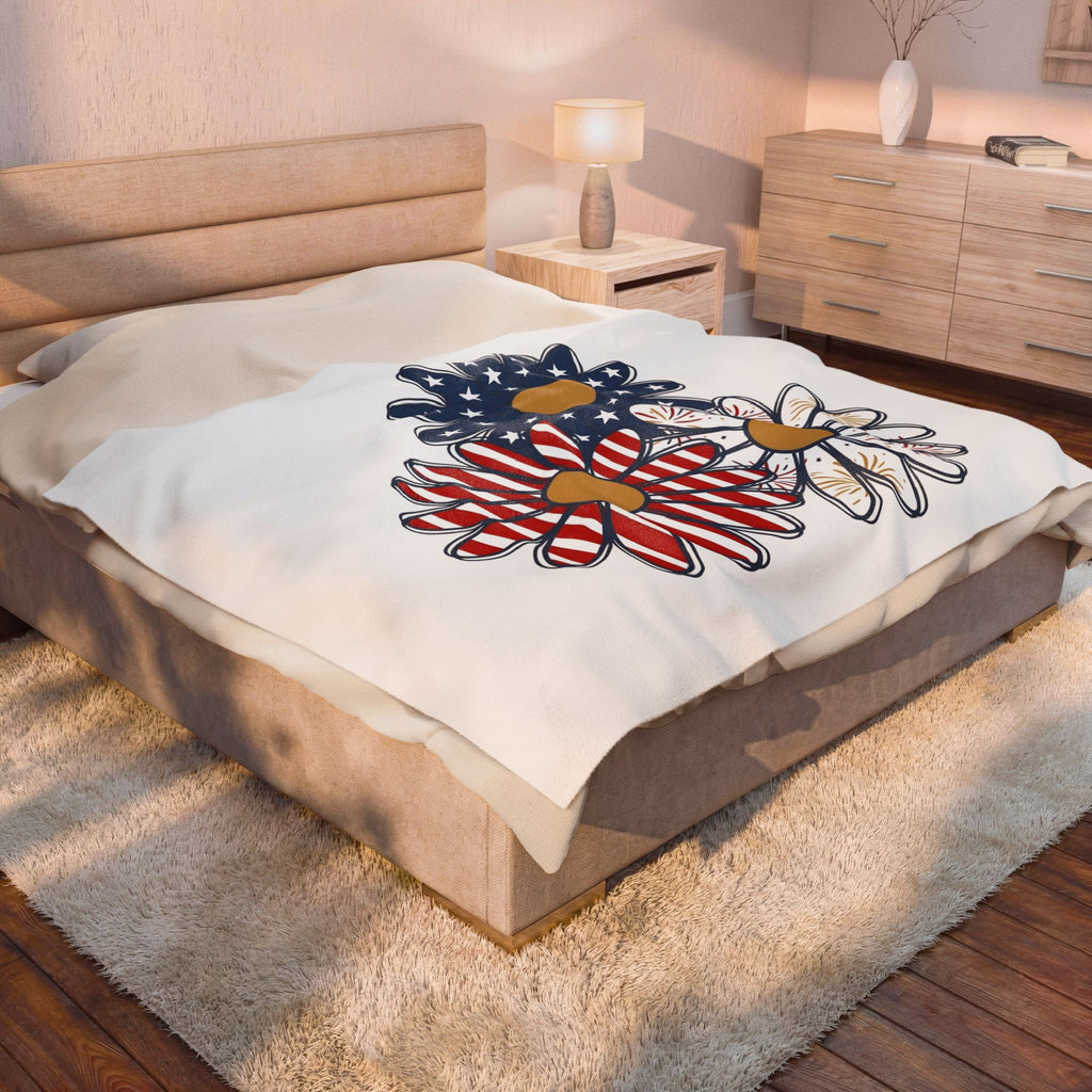 Flag Daisy Petals Blanket 4th Of July Plant Gift Women Indie Blanket Daisy Blanket Independence Day Fan Bohemian Blanket Floral Graphic Classic