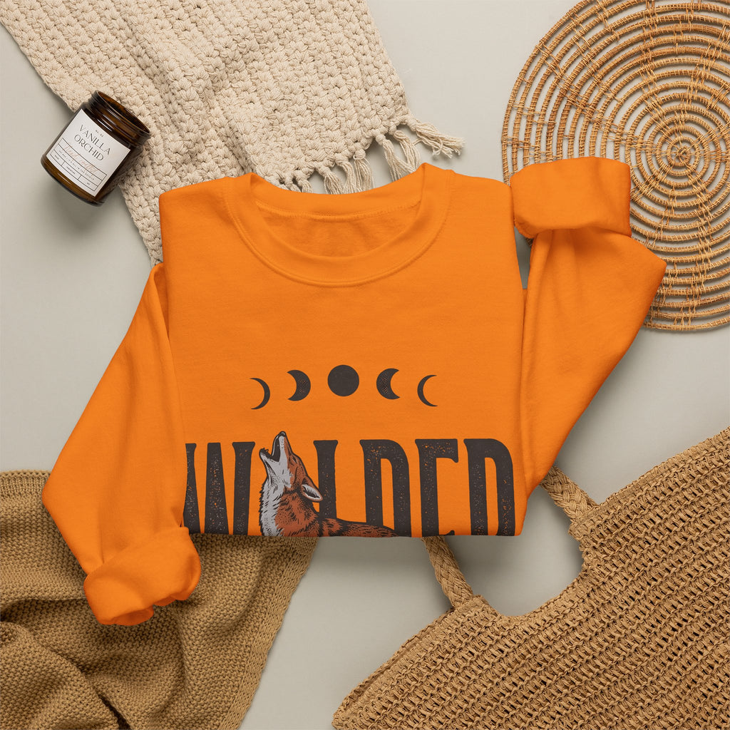 Howling Wolf Sweatshirt Boho Chic Nature Gift Women Vintage Sweatshirt Wolf Sweatshirt Bohemian Fan Retro Sweatshirt Environmental Graphic Hand Drawn Moon
