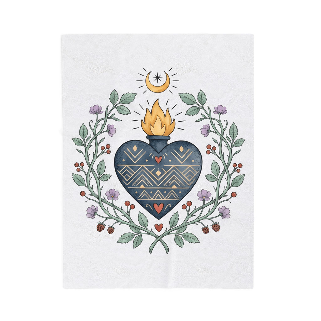 Sacred Heart Blanket Boho Chic Spiritual Gift Women Folk Art Blanket Heart Blanket Hippie Enthusiast Primitive Blanket Mystical Graphic Vintage