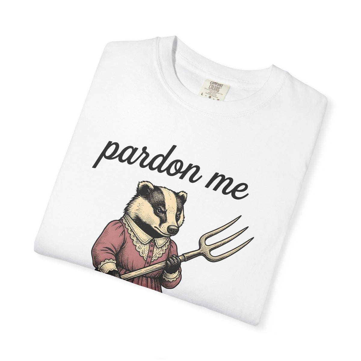 Badger Attire T-Shirt Funny Critter Gift Women Rustic T-Shirt Badger T-Shirt Humor Fan Folk T-Shirt Animal Graphic Doodle Fork Tool T-Shirt