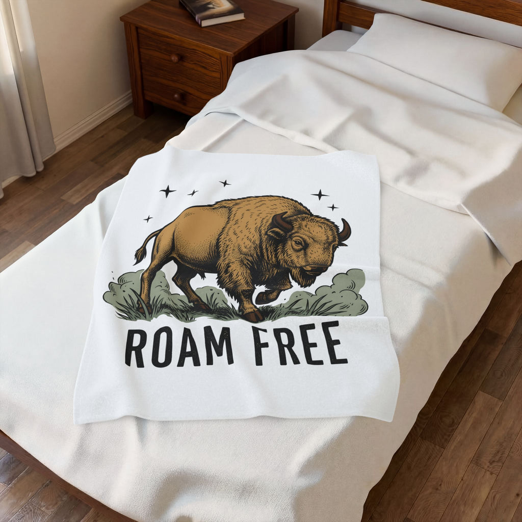 Buffalo Art Blanket Animal Environment Gift Women Rustic Blanket Bison Blanket Wildlife Fan Primitive Blanket Eco Graphic Line Art Star Symbols