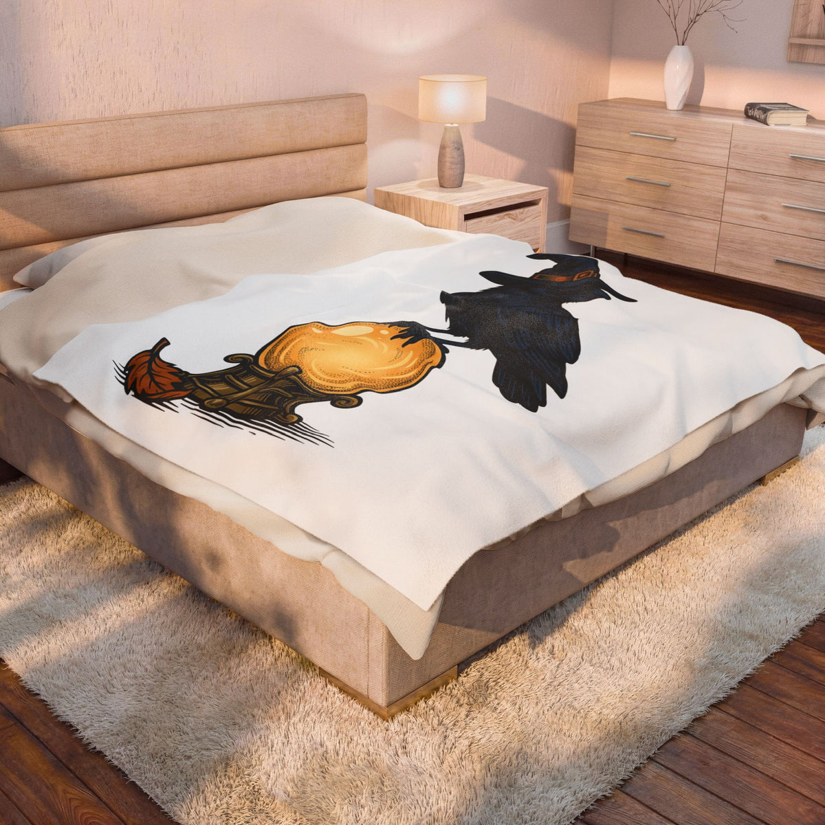 Raven Wizard Hat Blanket Halloween Horror Gift Women Antique Blanket Witch Hat Blanket Spooky Fan Occult Blanket Horror Graphic Ink Fortune Ball