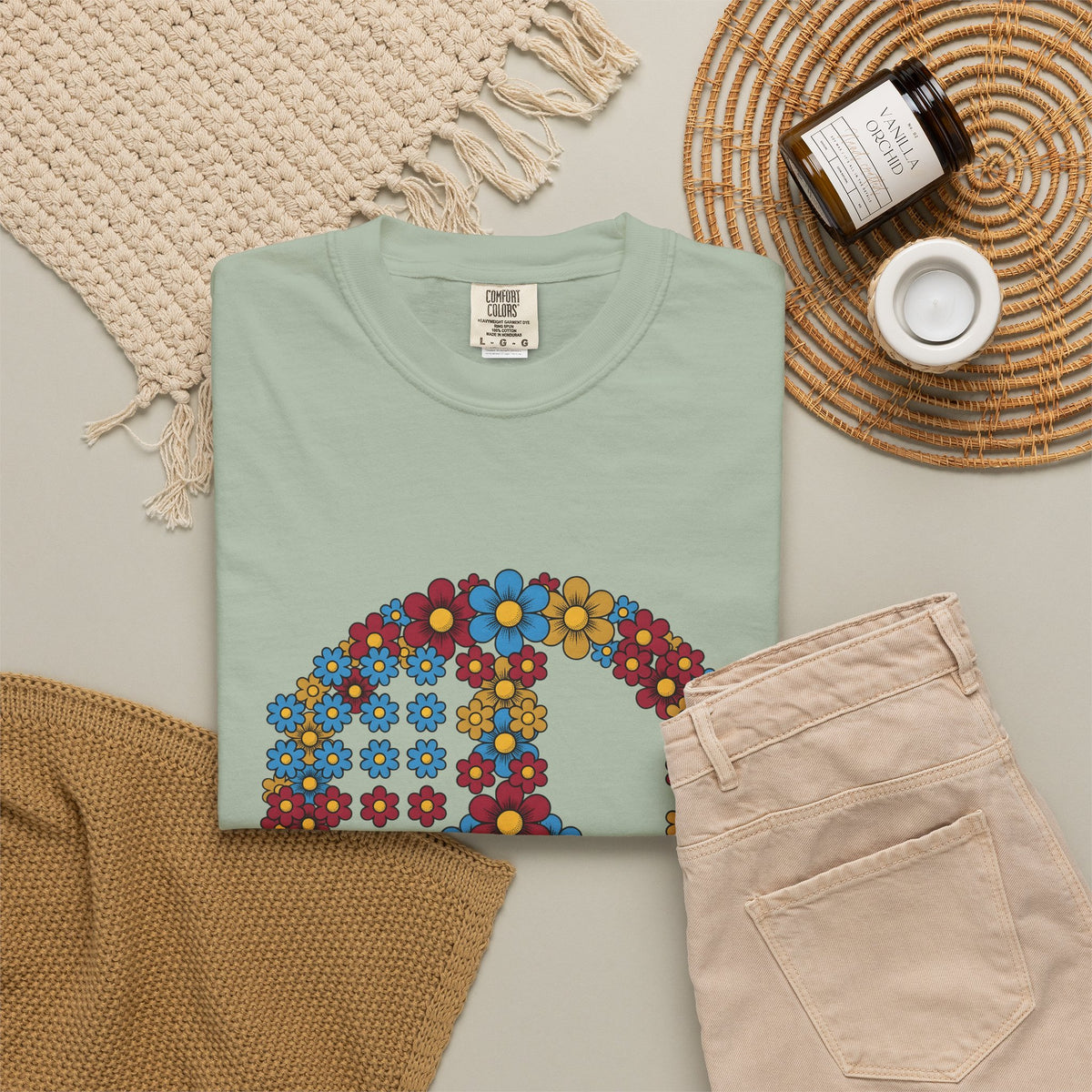 Peace Symbol Flower T-Shirt N Symbol Gift Women Hippie T-Shirt Peace Sign T-Shirt Nature Enthusiast Bohemian T-Shirt Iconic Graphic Retro Chamomile
