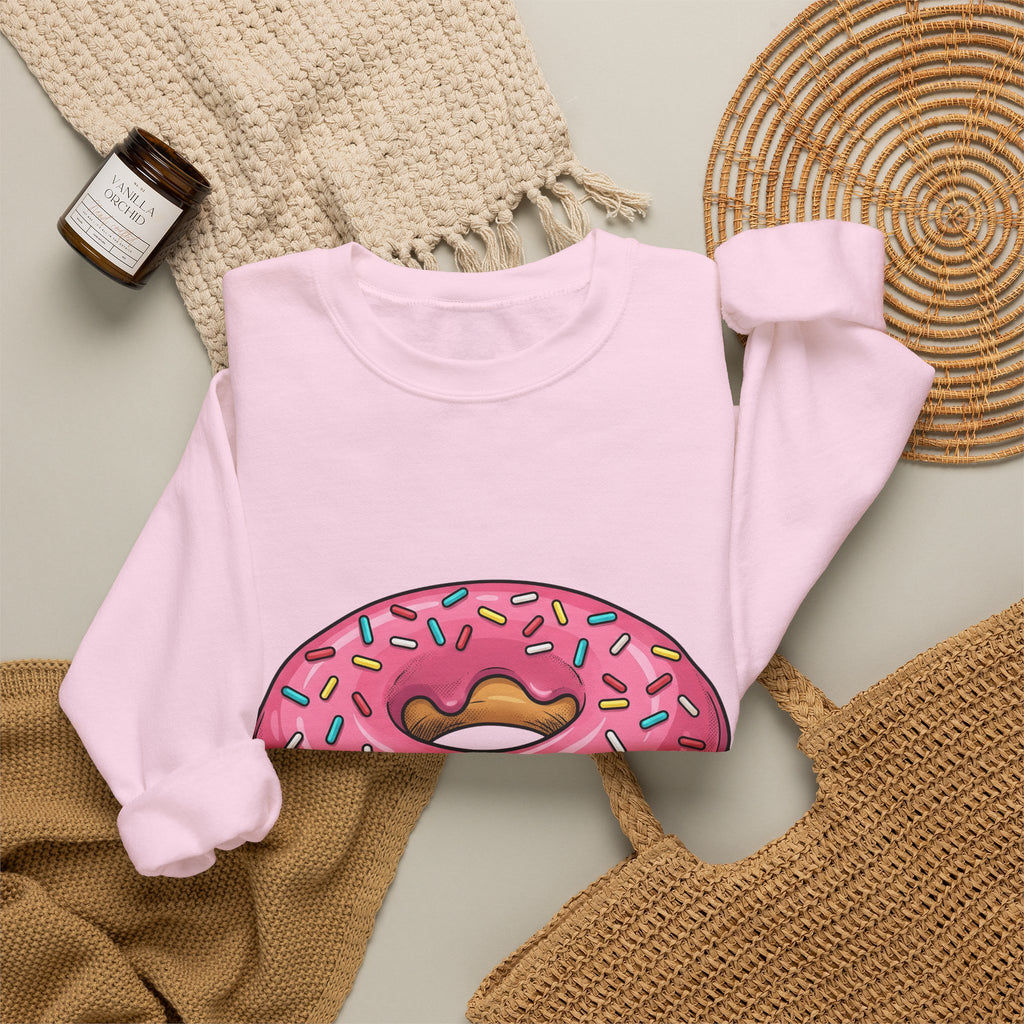 Donut Image Sweatshirt Desserts Cuisine Gift Women Comic Sweatshirt Doughnut Sweatshirt Pastry Fan Cartoon Sweatshirt Food Graphic Modern Nonpareils Sweatshirt