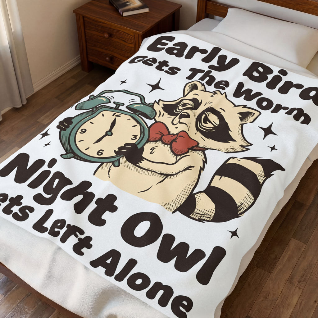 Raccoon Clock Blanket Funny Animal Gift Women Cartoon Blanket Clock Blanket Humor Fan Comic Blanket Wildlife Graphic Retro Stars Blanket
