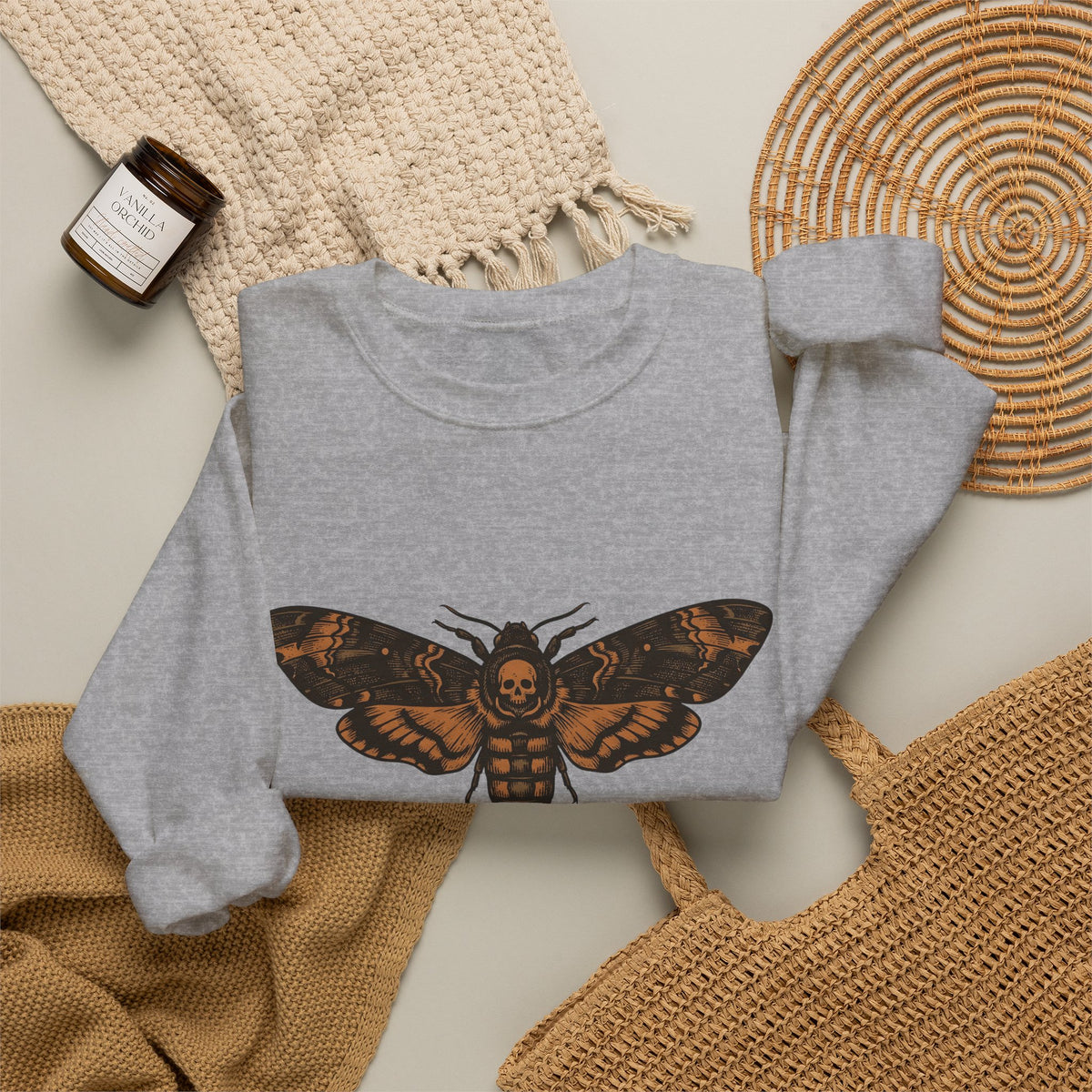 Skeleton Moth Sweatshirt Halloween Mysticism Gift Women Retro Sweatshirt Moth Sweatshirt Horror Fan Gothic Sweatshirt Occult Graphic Dark Magic Jar Sweatshirt