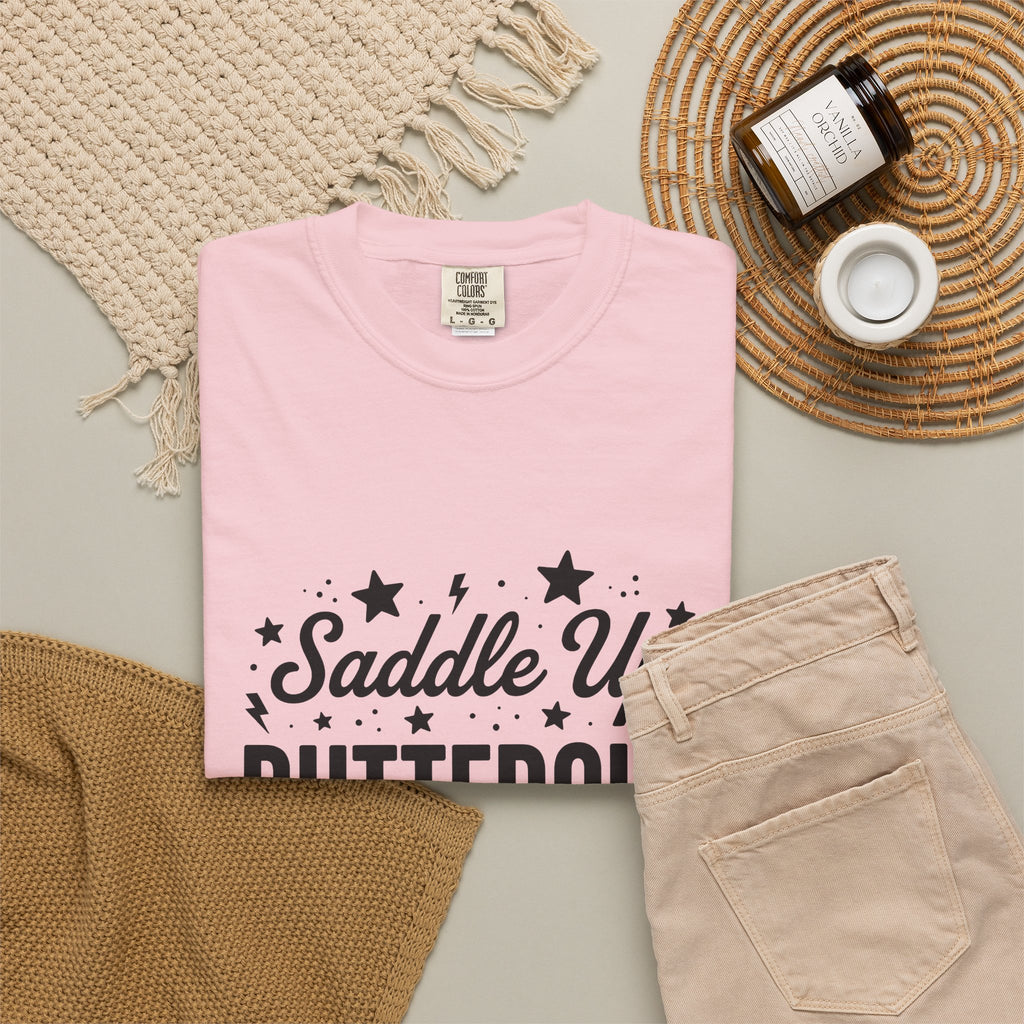 Cowboy Motto T-Shirt Cowgirl Barnyard Gift Women Thick T-Shirt Proverb T-Shirt Cowgirl Fan Rustic T-Shirt Farm Graphic Nostalgic Star Symbols