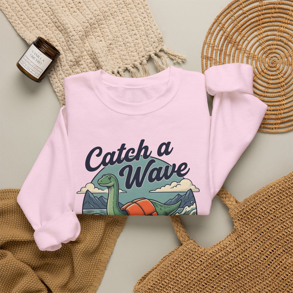 Surfing Dinosaur Sweatshirt Sports Surfing Gift Women Vintage Sweatshirt Dinosaur Sweatshirt Athlete Fan Retro Illustration Waves Sweatshirt