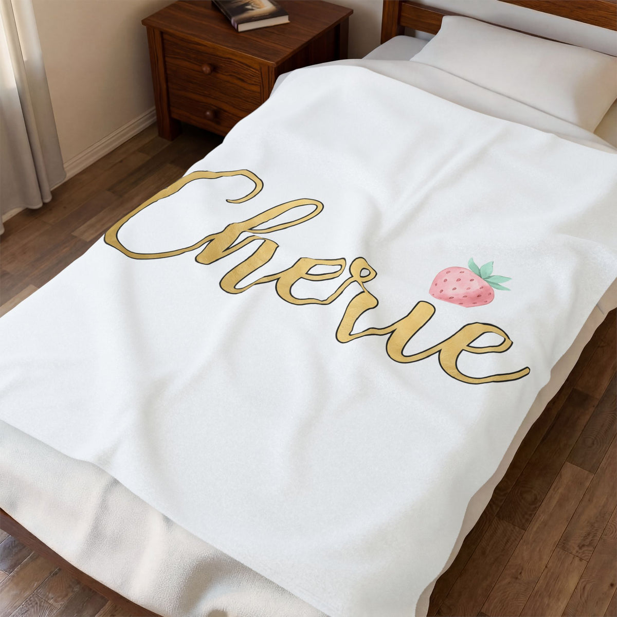 Strawberry Print Blanket Valentine's Day Affection Gift Women Cursive Blanket Fruit Blanket Valentine Fan Handwritten Blanket Love Graphic Pastel