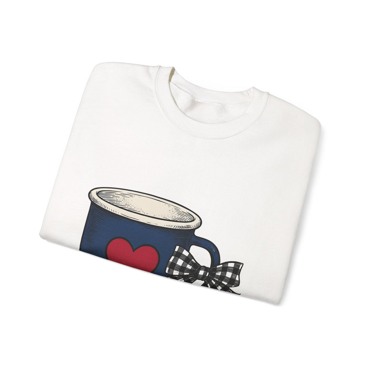 Heart Mug Holiday Coffee Gift Hand Drawn Mug Christmas Fan Coffee Cup Vintage Plaid Sweatshirt