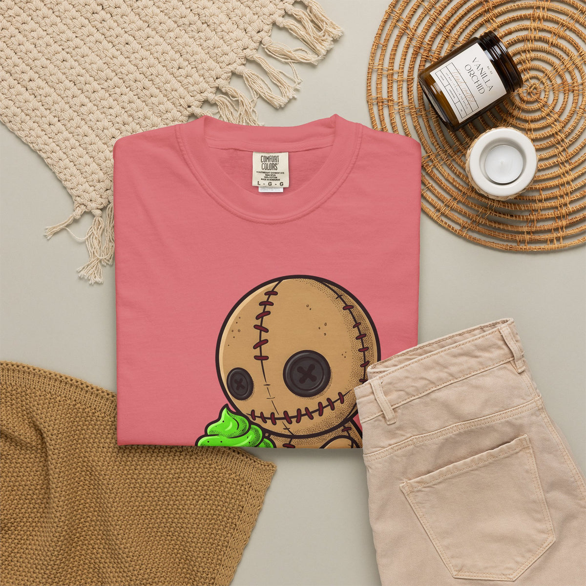 Voodoo Doll T-Shirt Desserts Spooky Gift Women Cartoon T-Shirt Poppet T-Shirt Pastry Fan Comic T-Shirt Horror Graphic Gothic Cupcake T-Shirt
