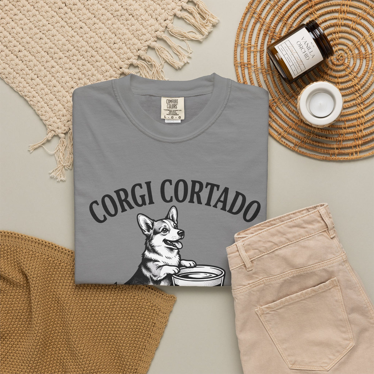 Corgi T-Shirt Dog Cafe Gift Women Rustic T-Shirt Pembroke T-Shirt Dog Fan Country T-Shirt Coffee Graphic Doodle Latte Cup T-Shirt