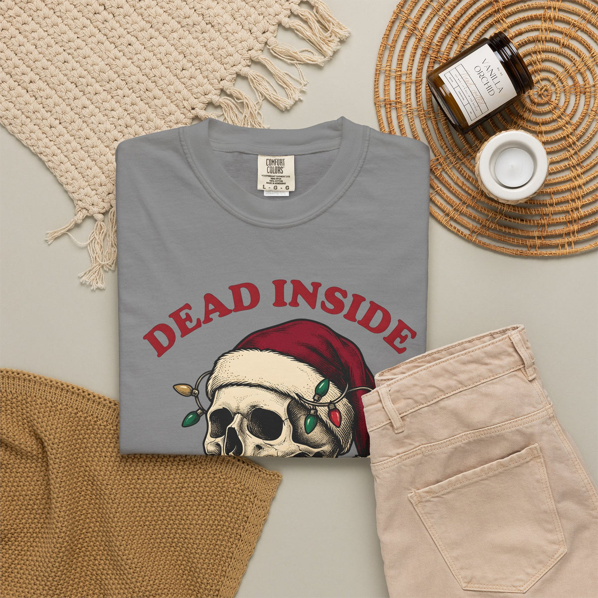 Skull Santa Hat T-Shirt Christmas Gothic Gift Women Tattoo T-Shirt Skull Cap T-Shirt Xmas Fan Ink T-Shirt Dark Graphic Vintage Christmas Lights