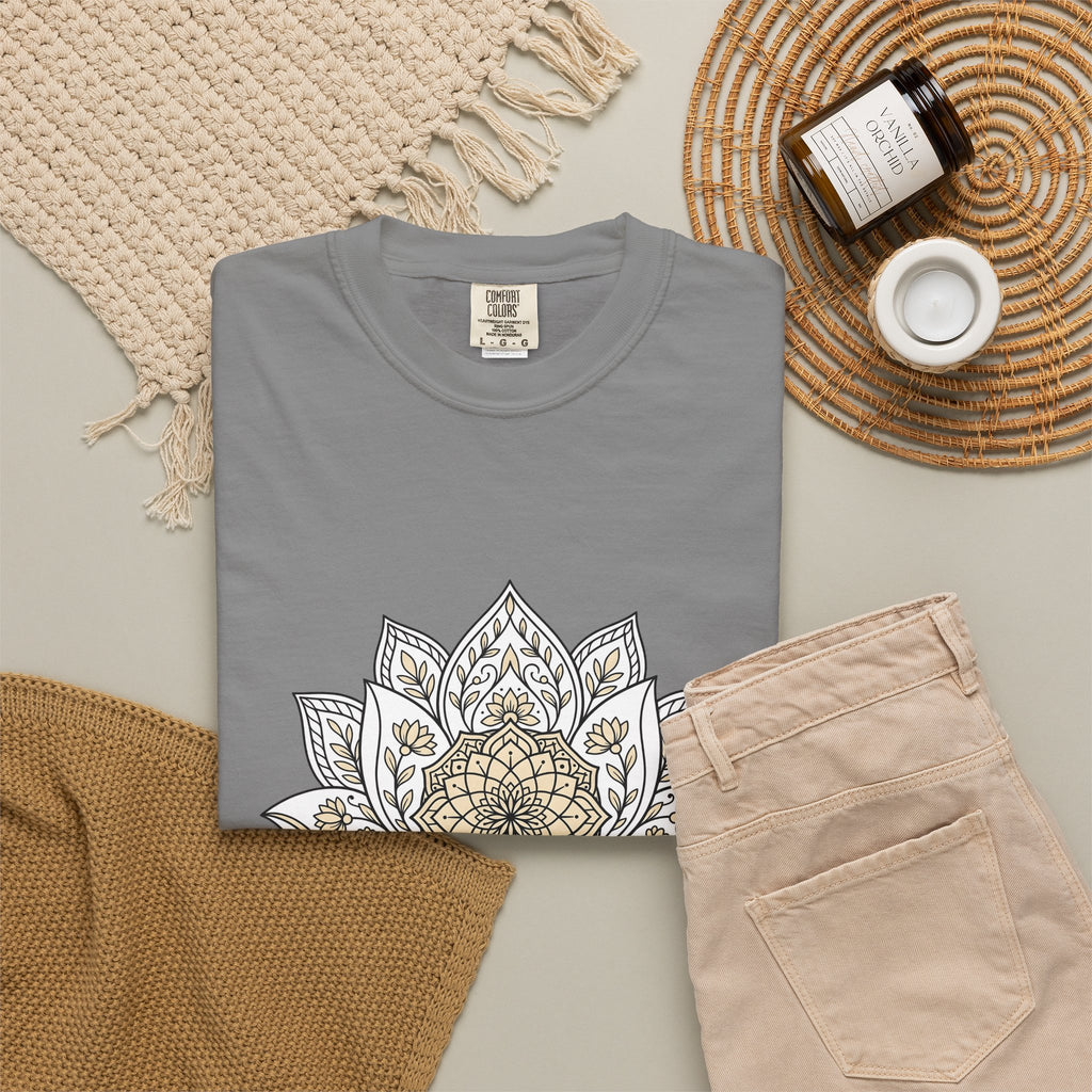 Mandala Bloom T-Shirt Boho Chic Mindfulness Gift Women Folk T-Shirt Flower T-Shirt Bohemian Enthusiast Tribal T-Shirt Meditation Graphic Clean