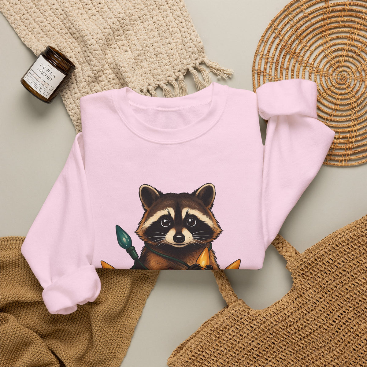Raccoon Animals Seasonal Gift Playful Trash Panda Wildlife Fan Quirky Christmas Cartoon Sweatshirt