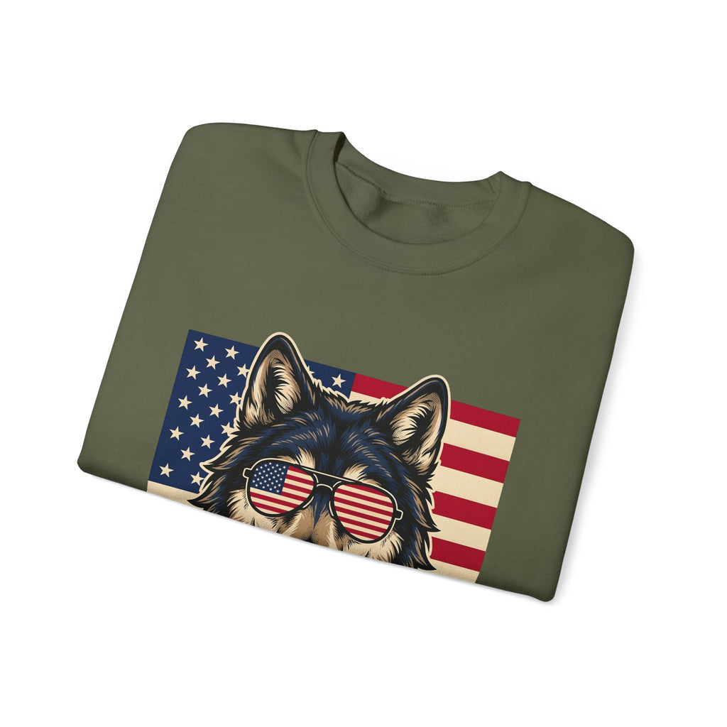 Wolf Shades Sweatshirt America Patriotism Gift Women Classic Sweatshirt Sunglasses Sweatshirt American Enthusiast Retro Sweatshirt Nationalistic Graphic