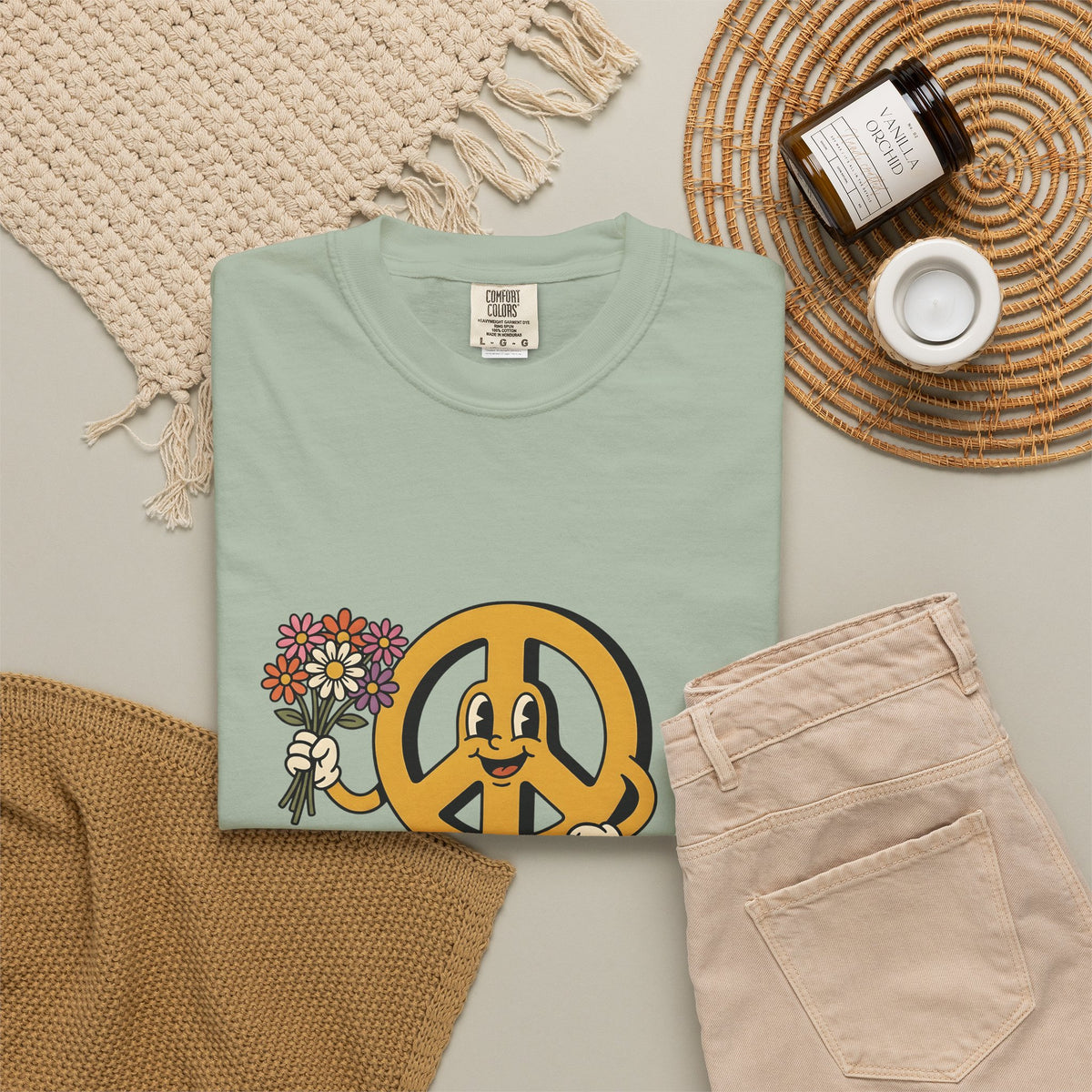 Peace Symbol Mascot T-Shirt Dog Festival Gift Women Animated T-Shirt Peace Sign T-Shirt Dog Fan Cartoon T-Shirt Rave Graphic Classic French Bulldog