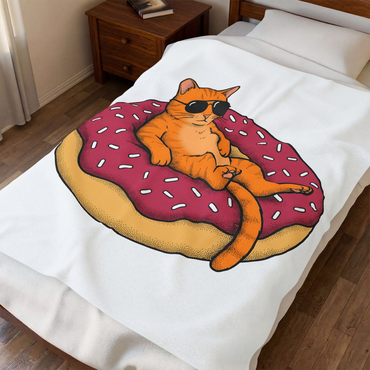 Feline Donut Blanket Cat Cuisine Gift Women Animated Blanket Cat Blanket Cat Fan Kitty Blanket Food Graphic Classic Glasses Blanket
