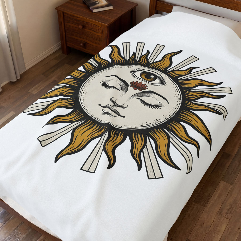 Sun Head Blanket Celestial Metaphysical Gift Women Hippie Blanket Solar Head Blanket Galaxy Fan Cosmic Blanket Bohemian Blanket Spiritual Graphic Retro