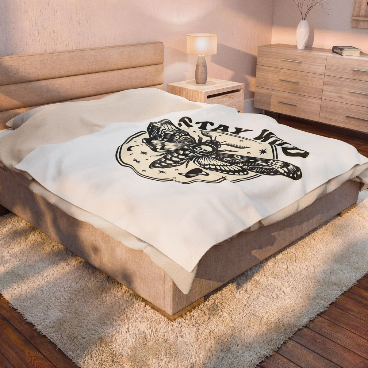 Moth Skull Blanket Boho Chic Celestial Gift Women Gothic Blanket Insect Blanket Bohemian Fan Dark Blanket Astrology Graphic Vintage Moon Blanket