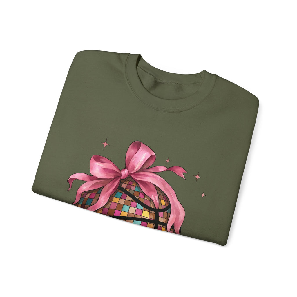 Basketball Disco Ball Sweatshirt Moms Sports Gift Women Whimsical Sweatshirt Disco Ball Sweatshirt Mom Fan Whimsy Sweatshirt Athlete Graphic Watercolor Pink