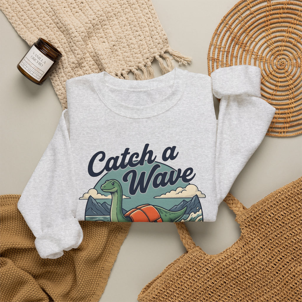 Surfing Dinosaur Sweatshirt Sports Surfing Gift Women Vintage Sweatshirt Dinosaur Sweatshirt Athlete Fan Retro Illustration Waves Sweatshirt