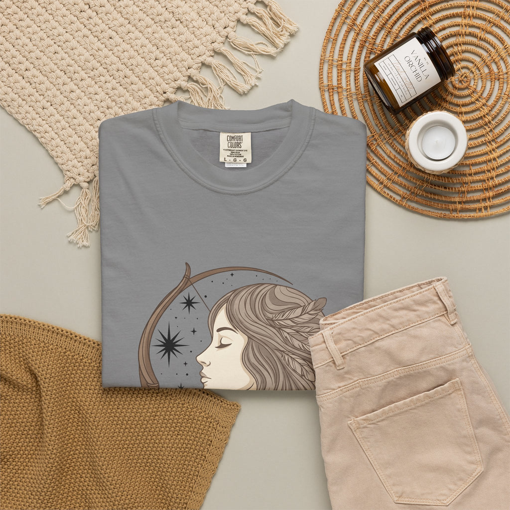 Archery Woman T-Shirt Archery Celestial Gift Women Boho T-Shirt Archer T-Shirt Archery Enthusiast Bohemian T-Shirt Galaxy Graphic Vintage Feathers
