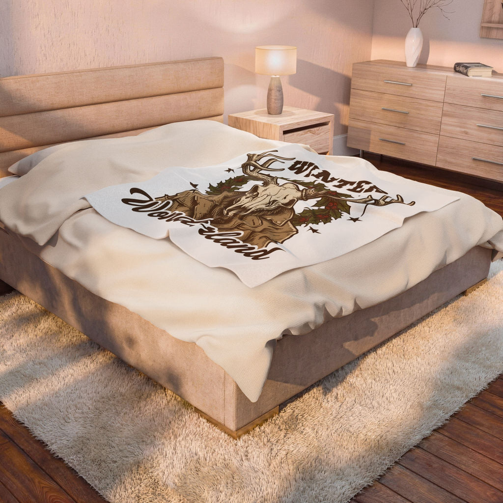 Antler Skull Blanket Christmas Frost Gift Women Throwback Blanket Deer Skull Blanket Xmas Fan Holiday Blanket Frosty Graphic Cartoon Pine Wreath