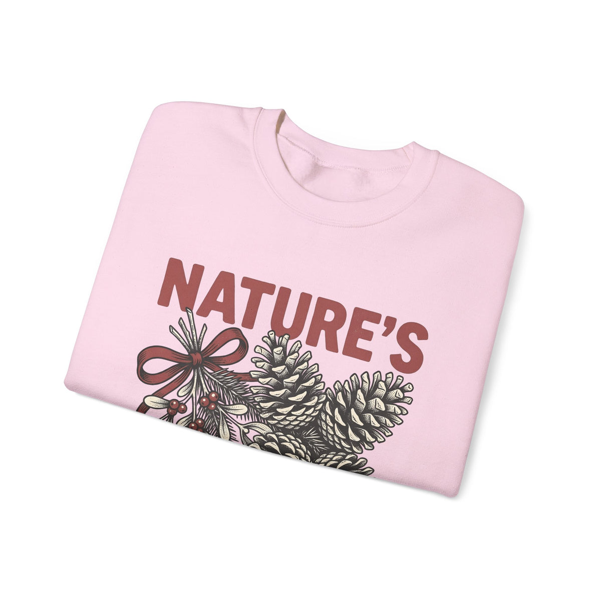 Pinecone Twig Sweatshirt Christmas Outdoors Gift Women Retro Sweatshirt Branch Sweatshirt Xmas Fan Evergreen Graphic Sweatshirt Sketch Ribbon Sweatshirt