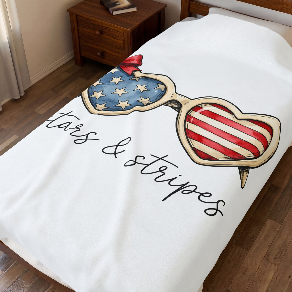 Heart Glasses Blanket 4th Of July Independence Gift Women Gouache Blanket Specs Blanket Patriotic Fan Handpainted Blanket Freedom Graphic Line Art