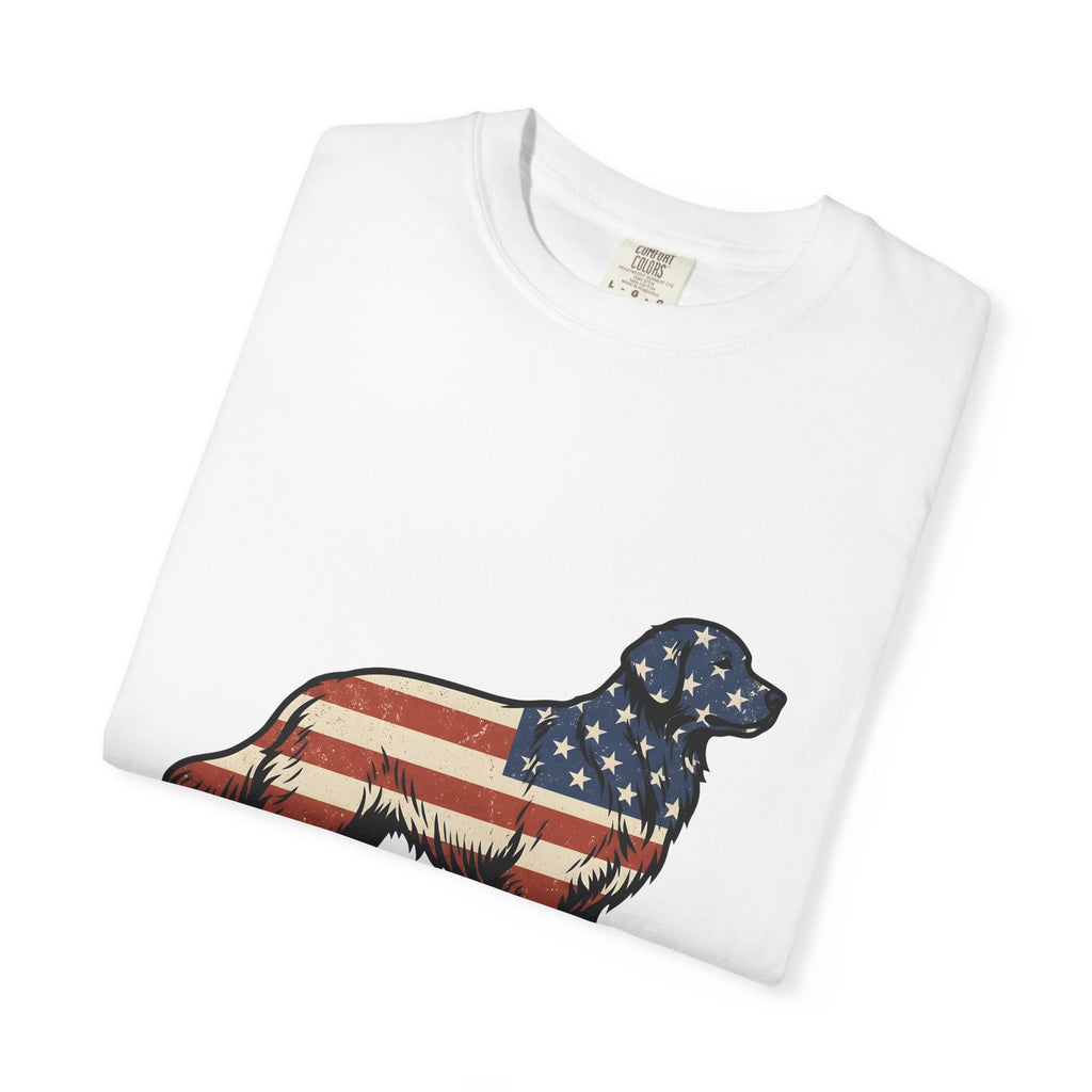 Golden Retriever T-Shirt 4th Of July Pets Gift Women Retro T-Shirt Dog T-Shirt Independence Day Fan Vintage T-Shirt Animal Graphic Sketch Usa Flag