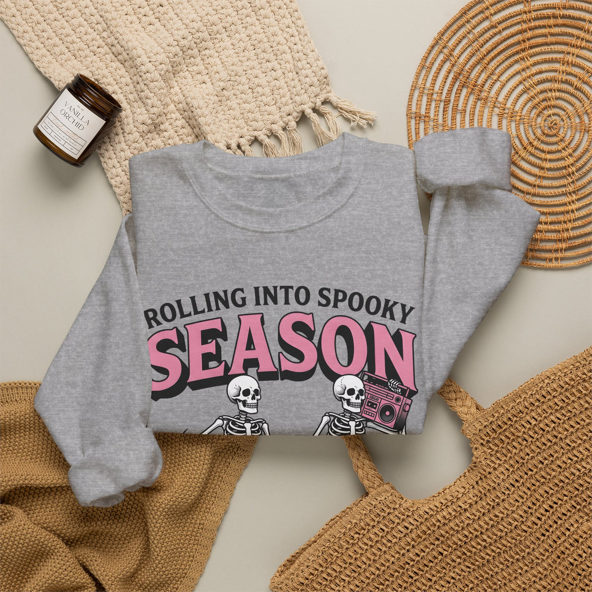 Skull Roller Skate Sweatshirt Halloween Celebration Gift Women Vintage Sweatshirt Roller Skating Sweatshirt Spooky Fan Retro Sweatshirt