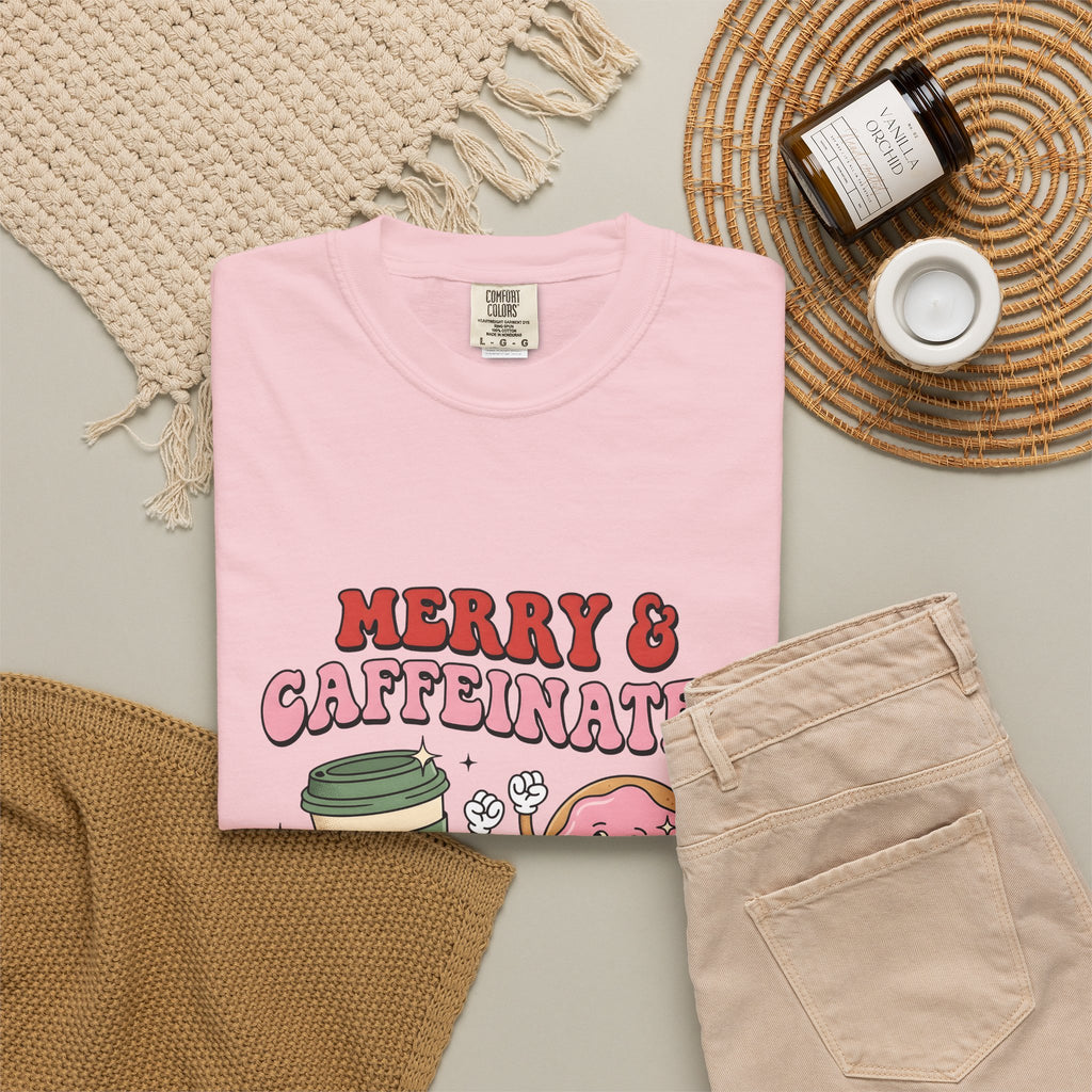 Coffee Cup Donut T-Shirt Christmas Coffee Gift Women Cartoon T-Shirt Donut T-Shirt Xmas Fan Cartoony T-Shirt Coffee Design Retro Stars T-Shirt