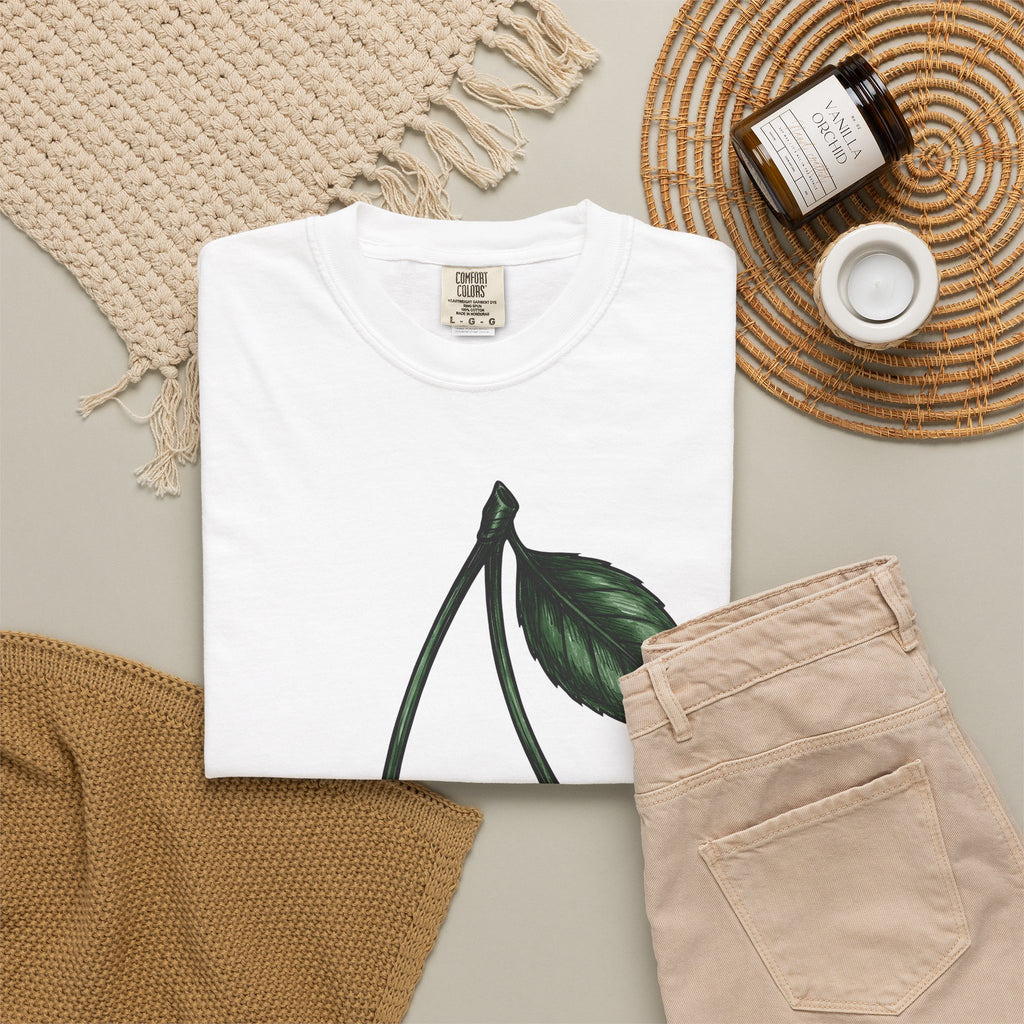 Patriotic Cherries T-Shirt America Fruit Gift Women Hand Drawn T-Shirt Cherries T-Shirt American Enthusiast Illustrated Graphic Vintage Leaf