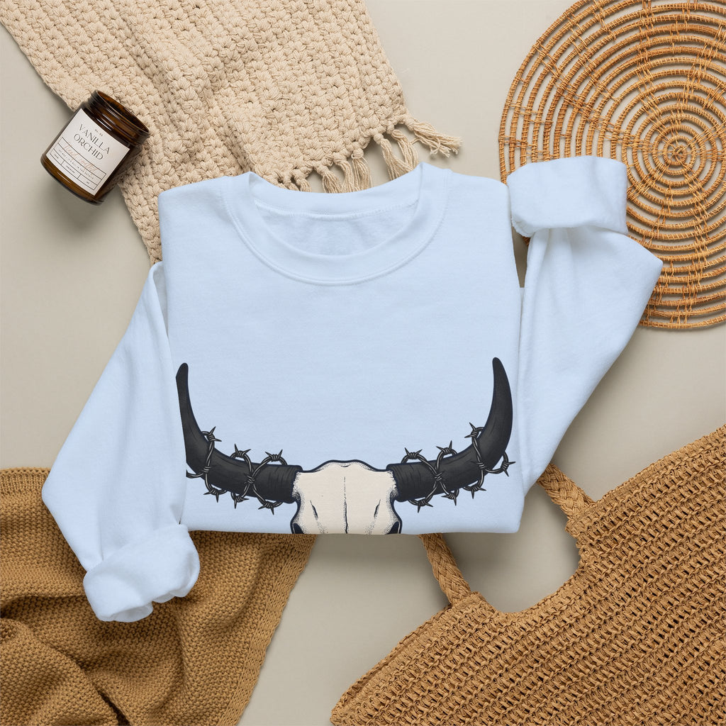 Bull Skull Sweatshirt Cowgirl Ranch Gift Women Western Sweatshirt Cow Skull Sweatshirt