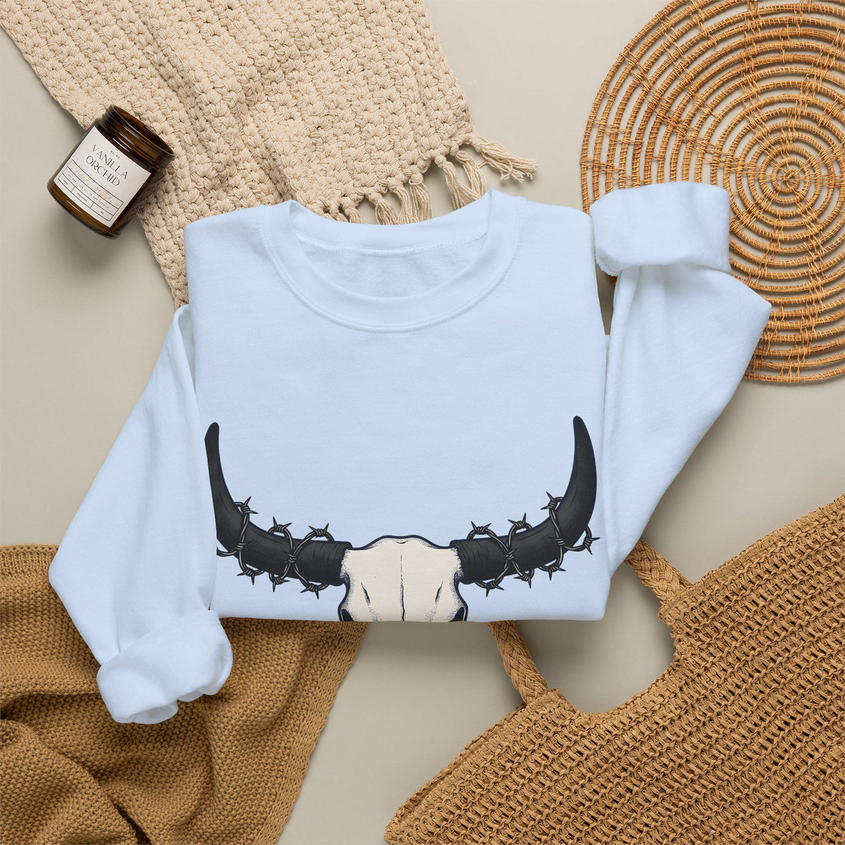 Bull Skull Sweatshirt Cowgirl Ranch Gift Women Western Sweatshirt Cow Skull Sweatshirt