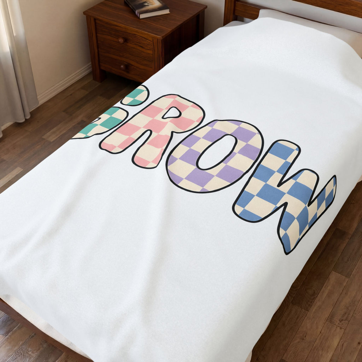 Checkered Letters Blanket Teacher Positivity Gift Women Playful Blanket Alphabet Blanket Educator Enthusiast Fun Blanket Optimistic Graphic Retro