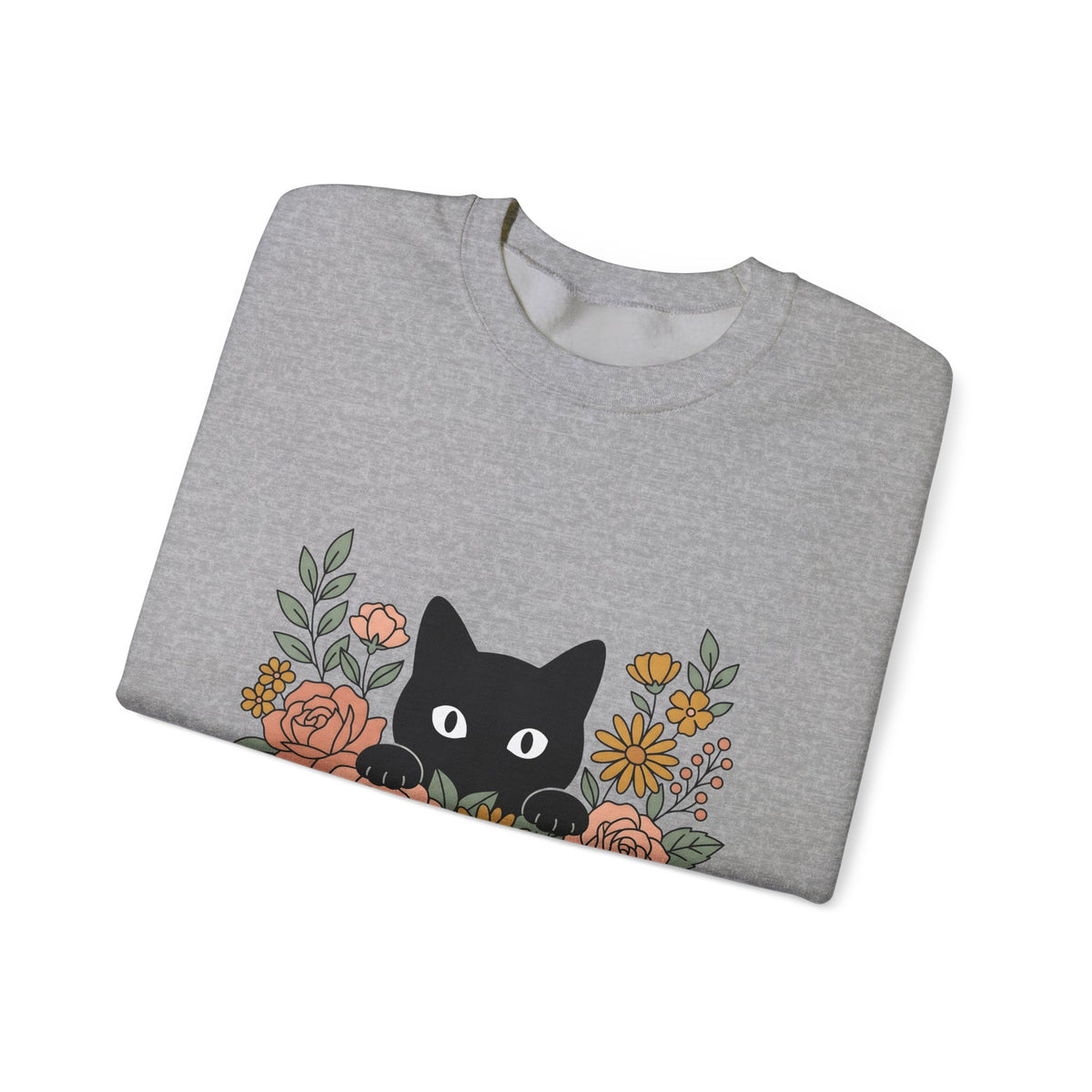 Black Cat Sweatshirt Halloween Garden Gift Women Print Art Sweatshirt Cat Sweatshirt Horror Fan Graphic Sweatshirt Yard Graphic Classic Flower Arrangement