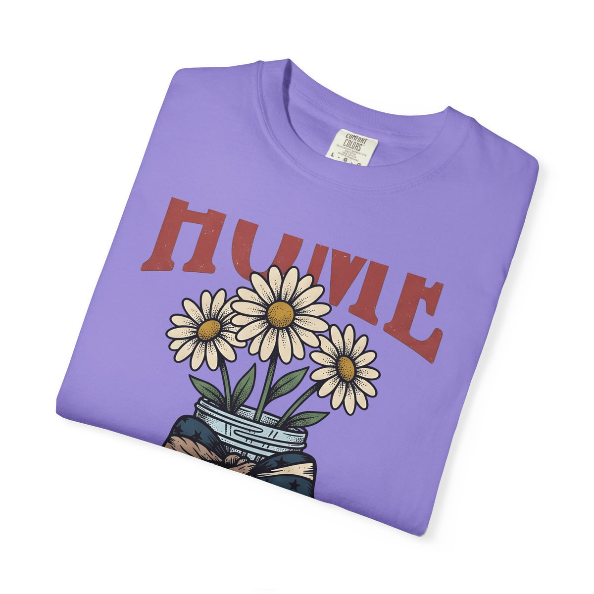 Daisy Glass Jar T-Shirt America Country Gift Women Retro T-Shirt Mason Jar T-Shirt Patriot Fan Vintage T-Shirt Rural Graphic Sketch Flag Ribbon