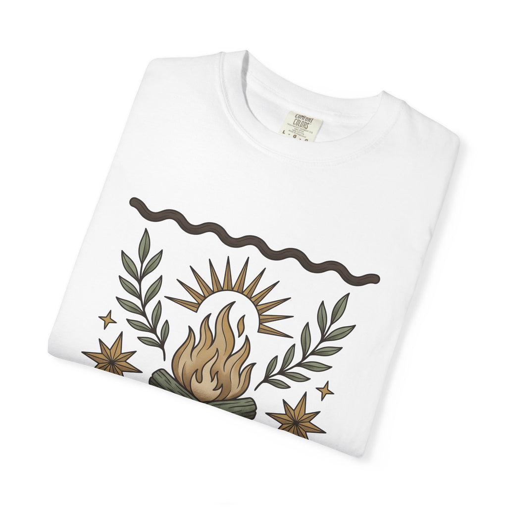 Campfire Art T-Shirt Boho Chic Adventure Gift Women Southwestern T-Shirt Bonfire T-Shirt Bohemian Fan Tribal T-Shirt Explorer Graphic Handmade