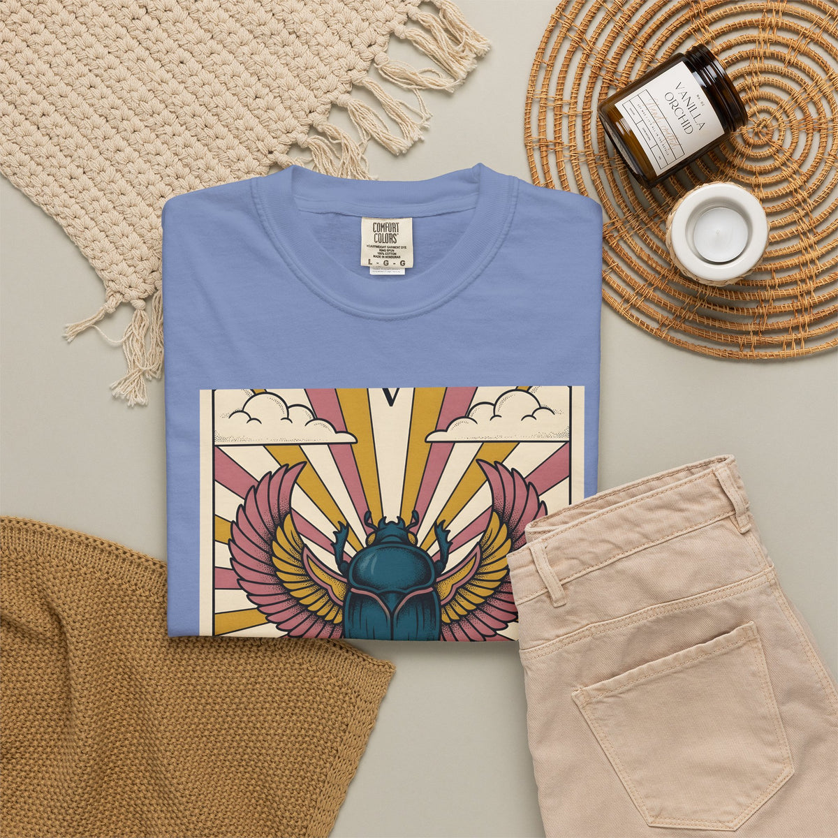 Beetle T-Shirt Boho Chic Esoteric Gift Women Divination Card T-Shirt Bug T-Shirt Bohemian Fan Tarot T-Shirt Mystical Graphic Hand Drawn Crescent