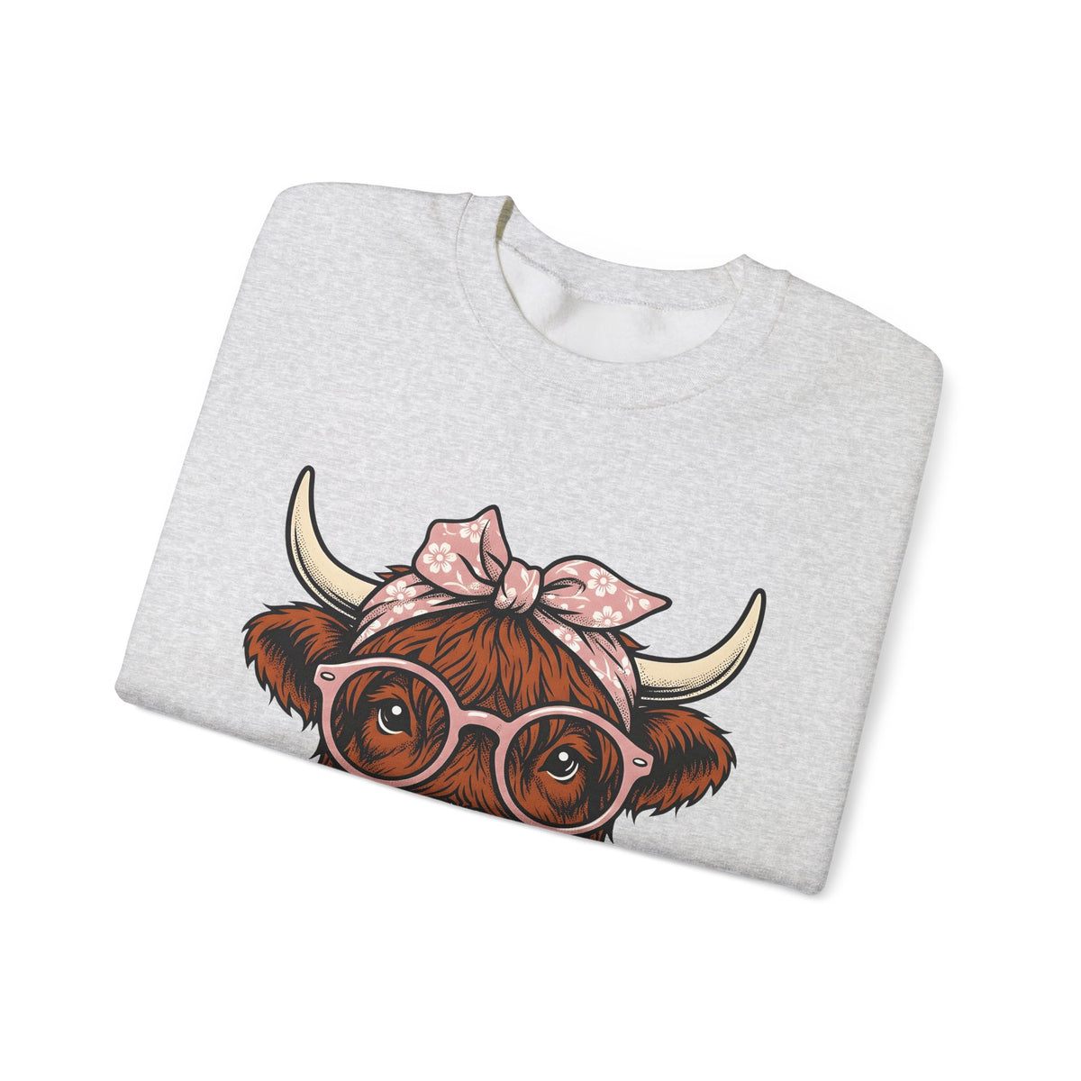 Hairy Cow Sweatshirt Highland Cow Pet Gift Women Sketch Sweatshirt Furry Cow Sweatshirt Highland Cattle Fan Drawing Graphic Sweatshirt Cartoon Shades Sweatshirt
