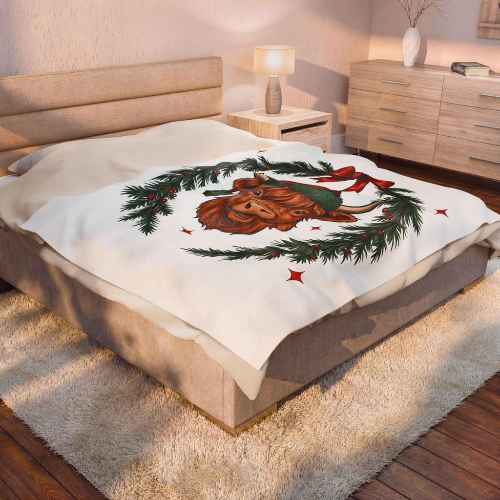 Hairy Cow Christmas Fauna Gift Comic Furry Cow Holiday Fan Cartoon Wildlife Old School Blanket