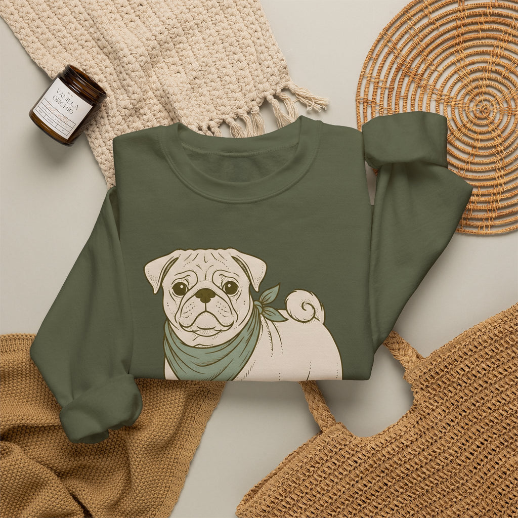 Pug Dog Sweatshirt Dog Pets Gift Women Hand Drawn Sweatshirt Puggle Sweatshirt Dog Fan Mop Dog Graphic Pet Design Illustration Minimalist Bandana Sweatshirt