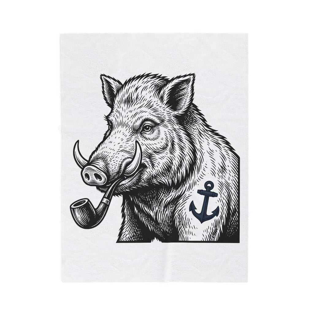 Boar Pipe Blanket Funny Animal Gift Women Woodcut Blanket Smoking Pipe Blanket Humor Fan Print Blanket Wildlife Graphic Vintage Anchor Blanket