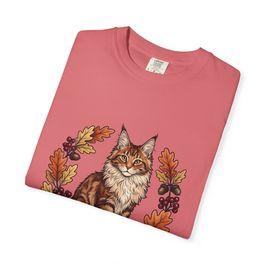 Maine Coon Pet T-Shirt Cat Pumpkin Gift Women Greenery T-Shirt Cat T-Shirt Cat Fan Foliage T-Shirt Gourd Graphic Old-Fashioned Orange Leaves T-Shirt